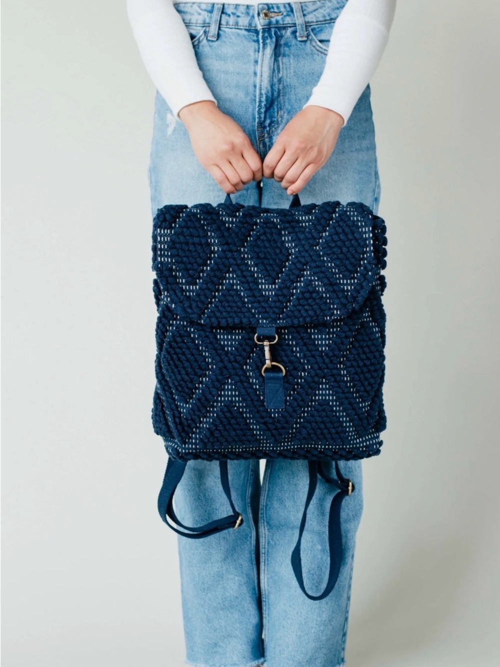 Panache Navy Diamond Pattern Woven Textured Backpack